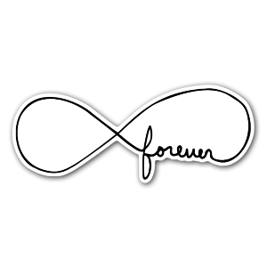 Pegatina con el símbolo de infinito y la palabra "forever" inscrita. 