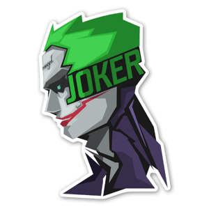 Pegatina de un dibujo del Joker de perfil, con formas geométricas.