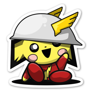Pegatina de un Pikachu de bebé vestido de Flash.