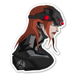 Pegatina de Black Widow Maker, de perfil.