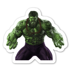 Pegatina de una ilustración personalizada de Hulk con barba y tatuado. 