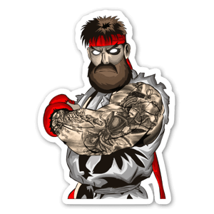 Ilustración personalizada de Ryu con tatuajes.