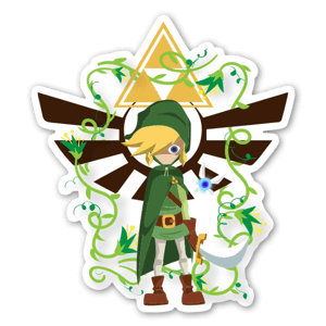 Dibujo de Link, del videojuego Zelda, ilustrado por Squareshop. Esta pegatina se adaptará fácilmente a cualquier superficie: desde tu ordenador portátil a la puerta de la nevera.