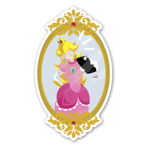 Dibujo de la Princesa Peach ilustrado por Squareshop. Esta pegatina se adaptará fácilmente a cualquier superficie: desde tu ordenador portátil a la puerta de la nevera.