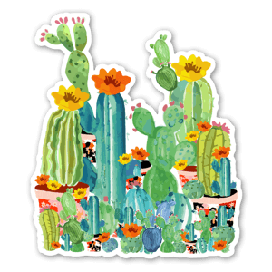 Pegatina con dibujos de muchos cactus.