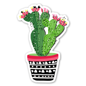 Pegatina de un cactus en una maceta con un estampado divertido.