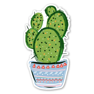 Pegatina de un cactus en una maceta de estilo étnico.