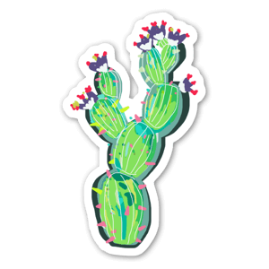 Pegatina de un cactus con pinchos de colores.