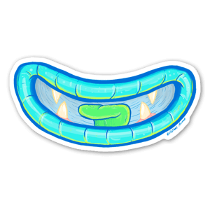 Pegatina de una boca azul con lengua verde