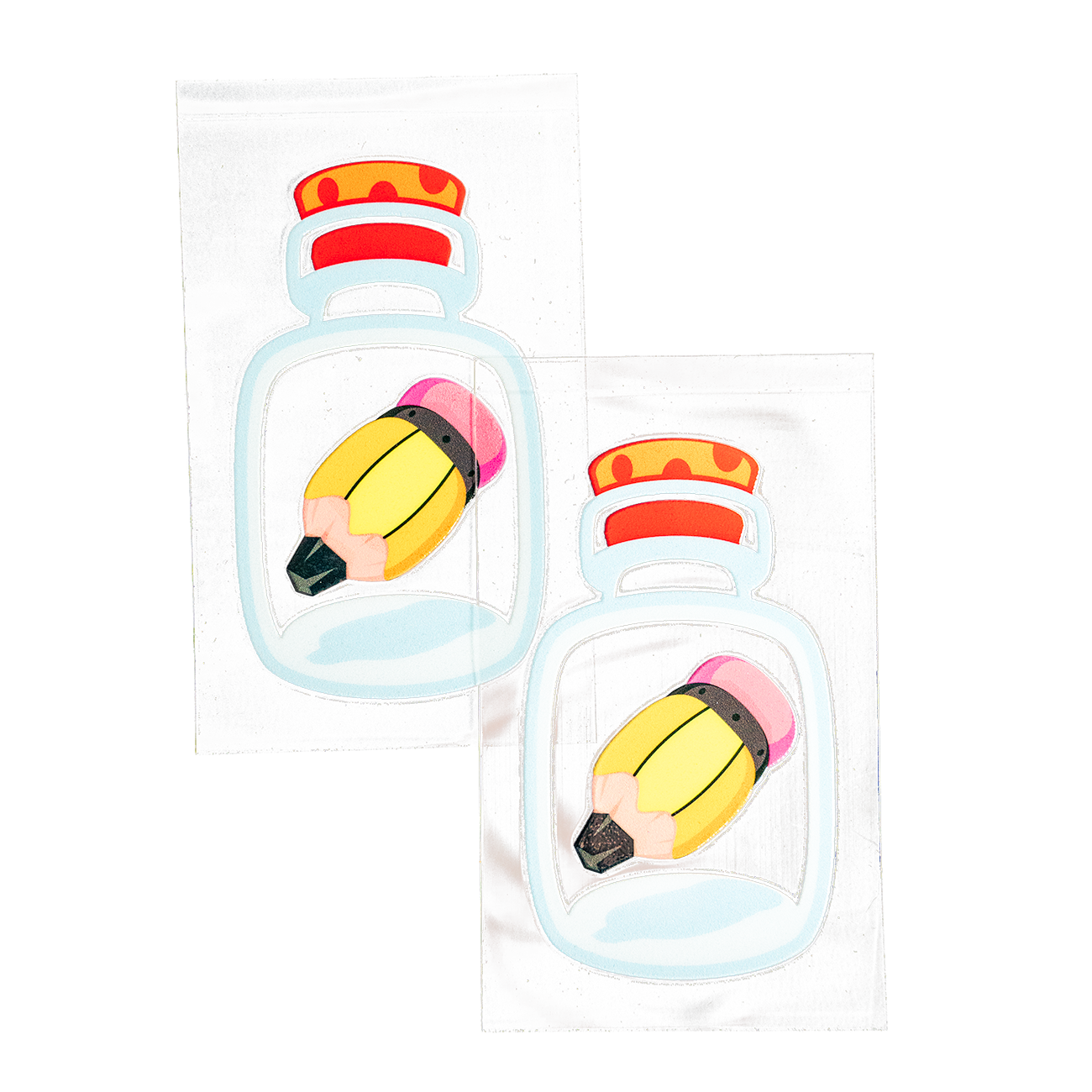 Transfer sticker showing a pencil in a bottle